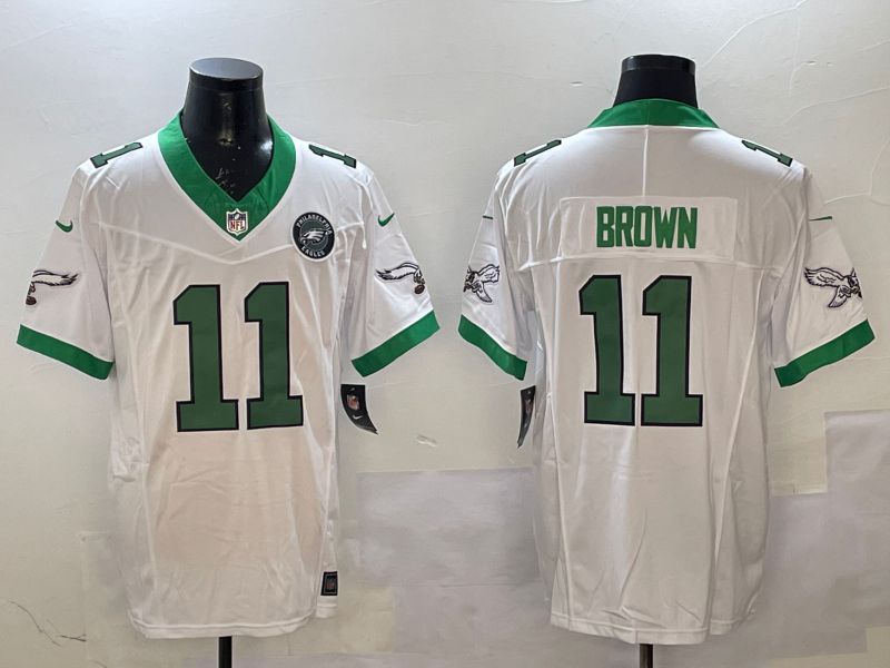 Men Philadelphia Eagles #11 Brown White Retro three generations 2025 Nike Vapor Limited NFL Jersey style 3